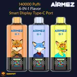 AIRMEZ 6 in 1 140000 puffs disposable vape multi flavor switching dual mesh coil big screen rechargeable type c vape