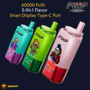 FIHP 3 in 1 60000 puffs disposable vape triple flavor switch dual mesh coil LED display rechargeable type c vape