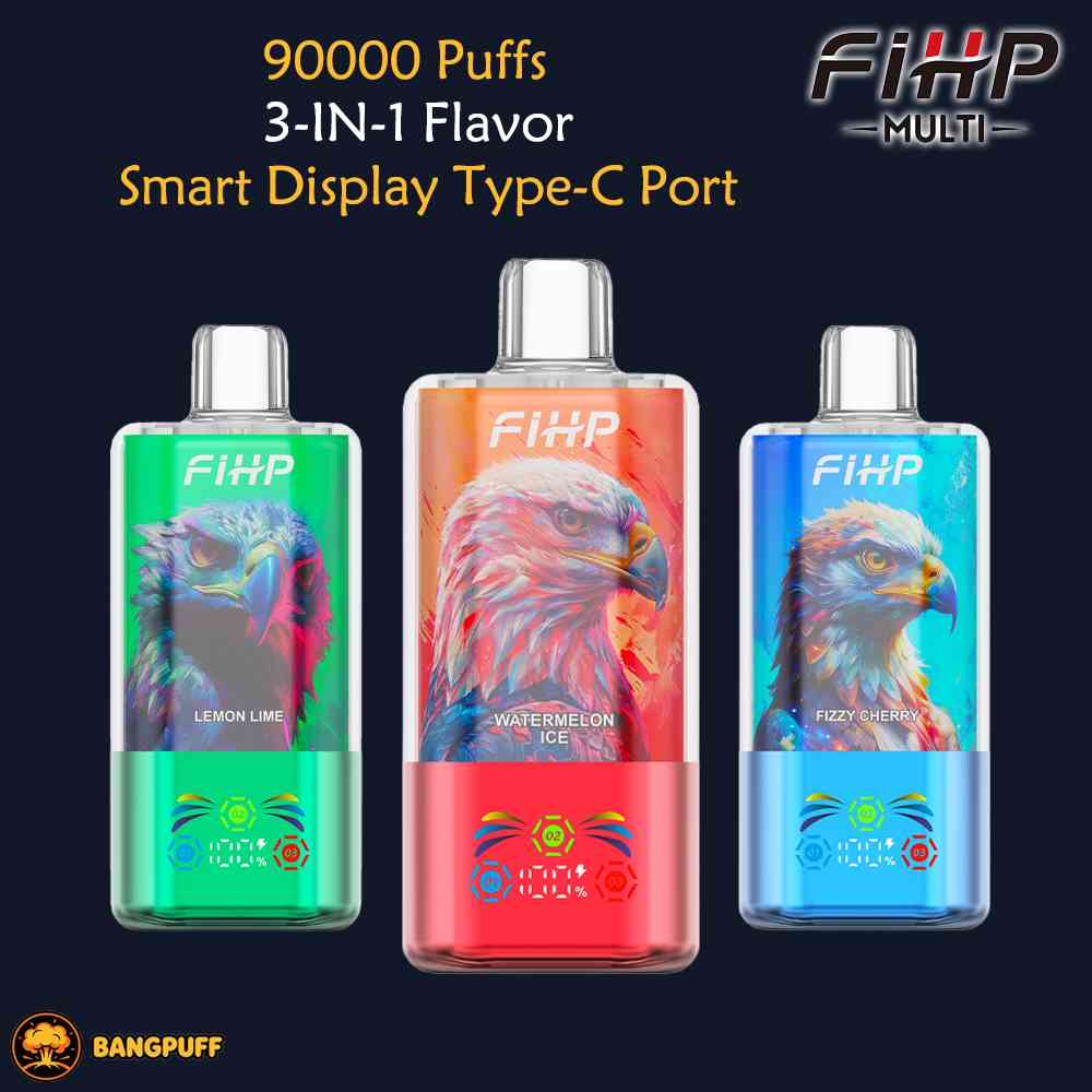 FIHP 3 in 1 90000 puffs disposable vape triple flavor switch dual mesh coil LED display type c rechargeable vape