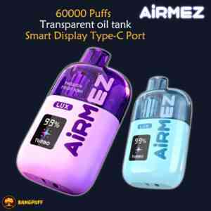 AIRMEZ LUX 6000 puffs disposable vape with visible e-liquid tank dual mesh coil boost mode rechargeable device