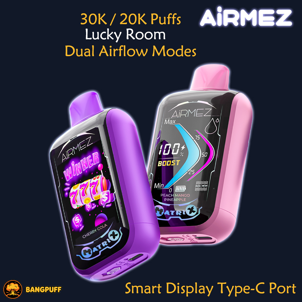 AIRMEZ Matrix Pro 30000 puffs disposable vape with touch screen smart display dual mesh coil adjustable airflow rechargeable device