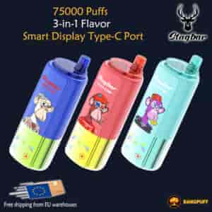 STAG BAR 3 in 1 disposable vape with 75000 puffs mesh coil LED display rechargeable Type-C vape EU warehouse