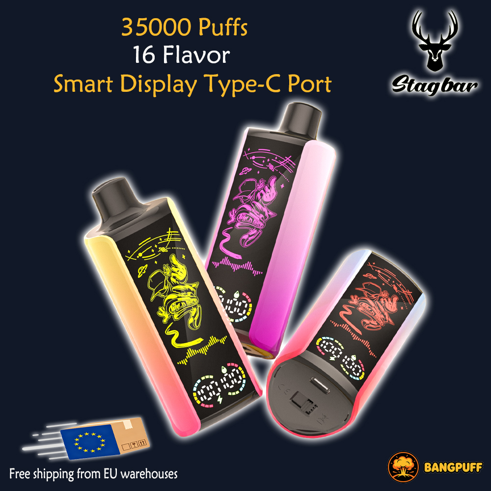 STAG BAR Pulse 35000 puffs disposable vape with mesh coil LED display adjustable airflow and Type-C rechargeable battery