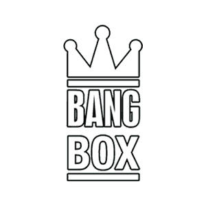 Black outline crown above the stacked words “BANG BOX” in bold lettering