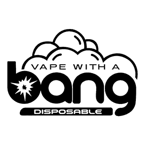 Black and white logo reading “Vape with a Bang Disposable” with a cloud graphic and starburst inside the letter b