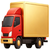 Red delivery truck with a large yellow cargo box, shown in a simple cartoon style on a white background