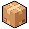 Simple illustration of a closed cardboard box with packing tape across the top