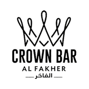 Stylized crown logo above the text “CROWN BAR AL FAKHER” with Arabic script below on a light background