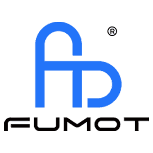Blue stylized FD monogram with ® symbol above and FUMOT in black lettering below