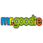 Colorful rounded “mr.goodie” logo in blue, green, yellow, and orange letters on a light gray background