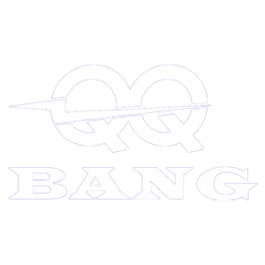 Stylized outline logo reading “QQ BANG” with interlocking double Qs crossed by a horizontal line above the word BANG