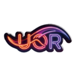 Neon-style logo with glowing red and purple letters “UKR” and a curved swoosh above them