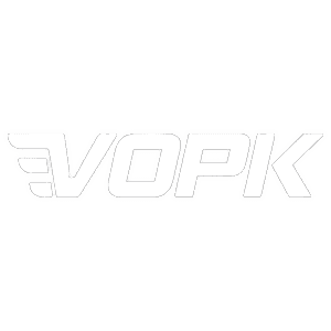 Faint outlined “EVOPK” logo in light gray on a pale gray background