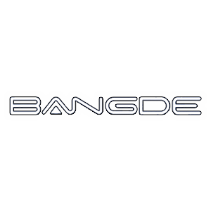 Stylized outlined word BANGDE on a white background