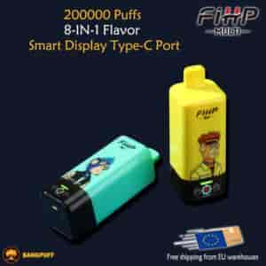 Ad for FIHP Multi 8-in-1 vape devices in yellow and teal on a dark background, with product specs and free shipping text